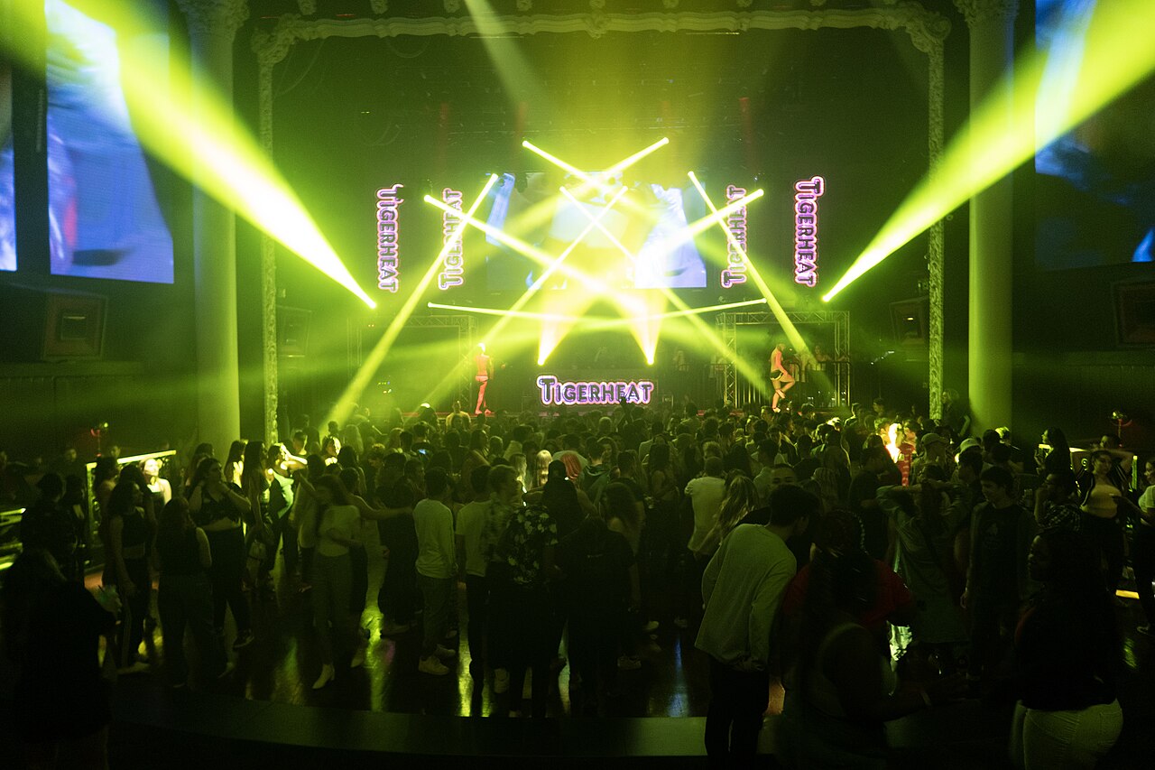 Dance floor under laser lights